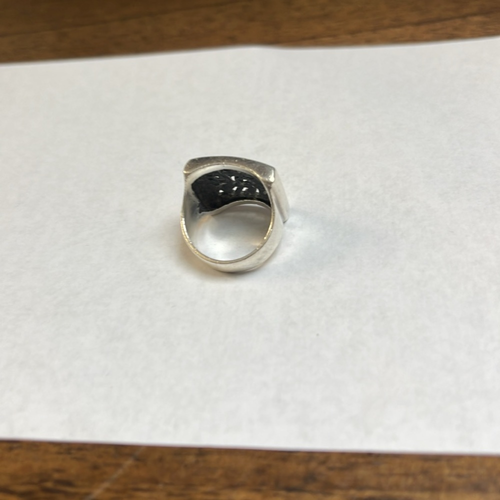 Silver Square Ring With Intricate Design View 3